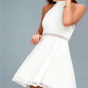 Lulu's Elegant White Lace Mini Dress